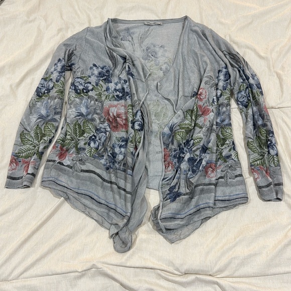 Elena Baldi Silk-Lined Floral Cardigan • Gray • Size Medium • EUC - Picture 1 of 2